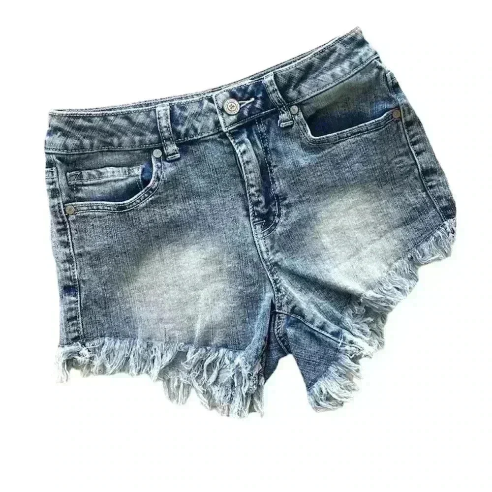 Altar’d State Bleached Faded Distressed Frayed Denim Cheeky Shorts Size 24